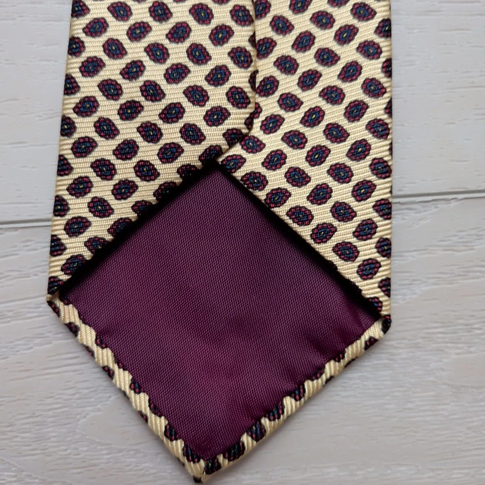 Vintage‎ Polo Ralph Lauren Neiman Marcus Tie Necktie Gold Red Geometric Silk